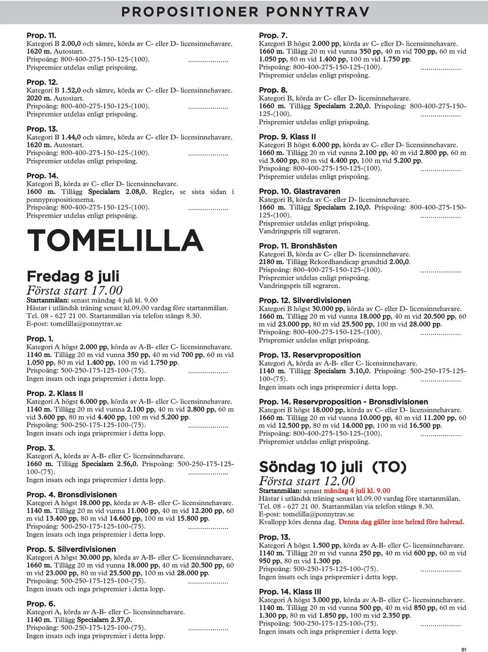 se Prop. 1. Kategori A högst 2.000 pp, körda av A-B- eller C- 1140 m. Tillägg 20 m vid vunna 350 pp, 40 m vid 700 pp, 60 m vid 1.050 pp, 80 m vid 1.400 pp, 100 m vid 1.750 pp. Prop. 2. Klass II Kategori A högst 6.