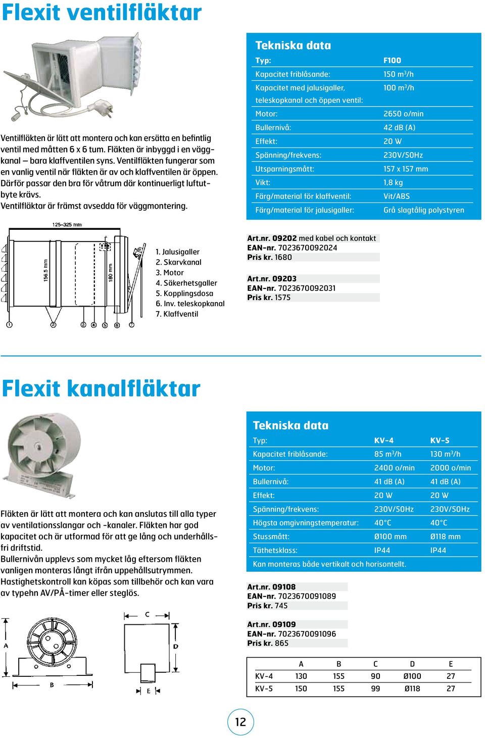 Ventilfläktar är främst avsedda för väggmontering.