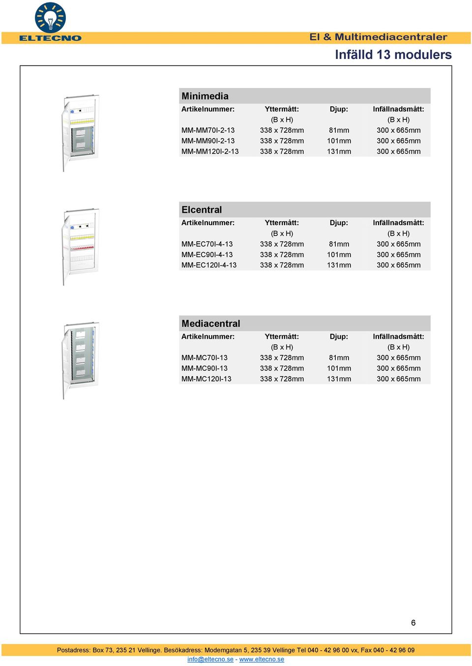 81mm 300 x 665mm MM-EC90I-4-13 338 x 728mm 101mm 300 x 665mm MM-EC120I-4-13 338 x 728mm 131mm 300 x 665mm Mediacentral (B x H) (B
