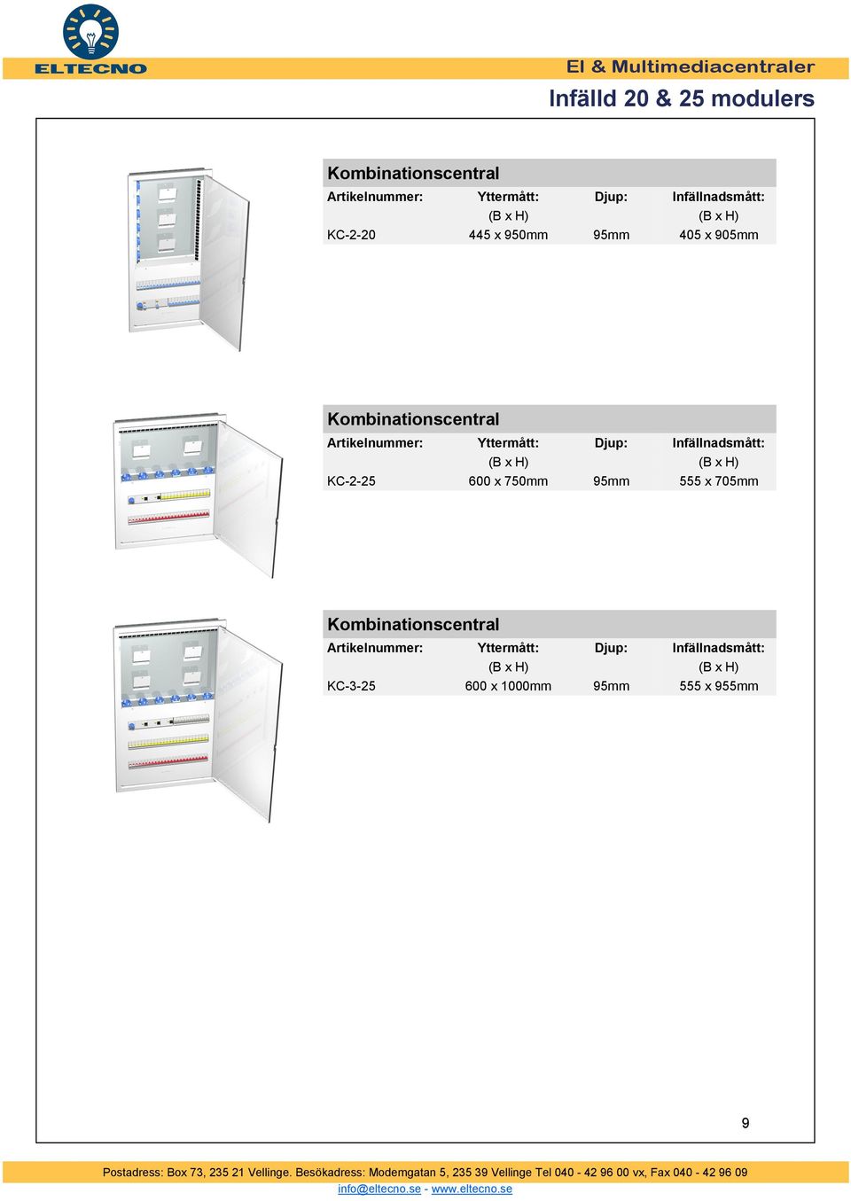 905mm Kombinationscentral (B x H) (B x H) KC-2-25 600 x 750mm 95mm