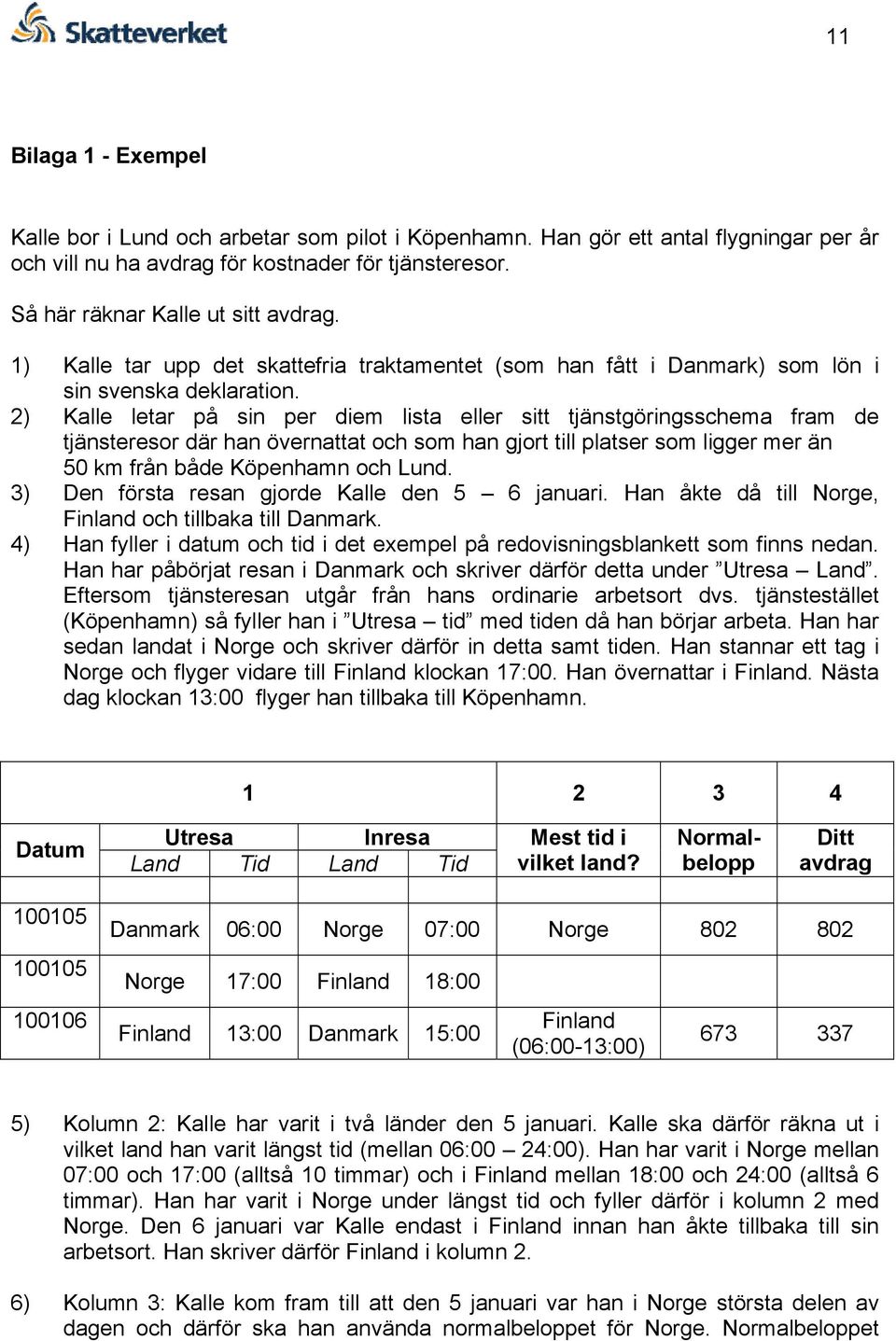 2) Kalle letar på sin per diem lista eller sitt tjänstgöringsschema fram de tjänsteresor där han övernattat och som han gjort till platser som ligger mer än 50 km från både Köpenhamn och Lund.