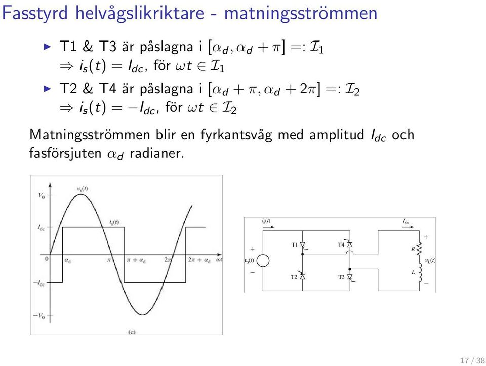 [α d +π,α d +2π] =: I 2 i s (t) = I dc, för ωt I 2 Matningsströmmen