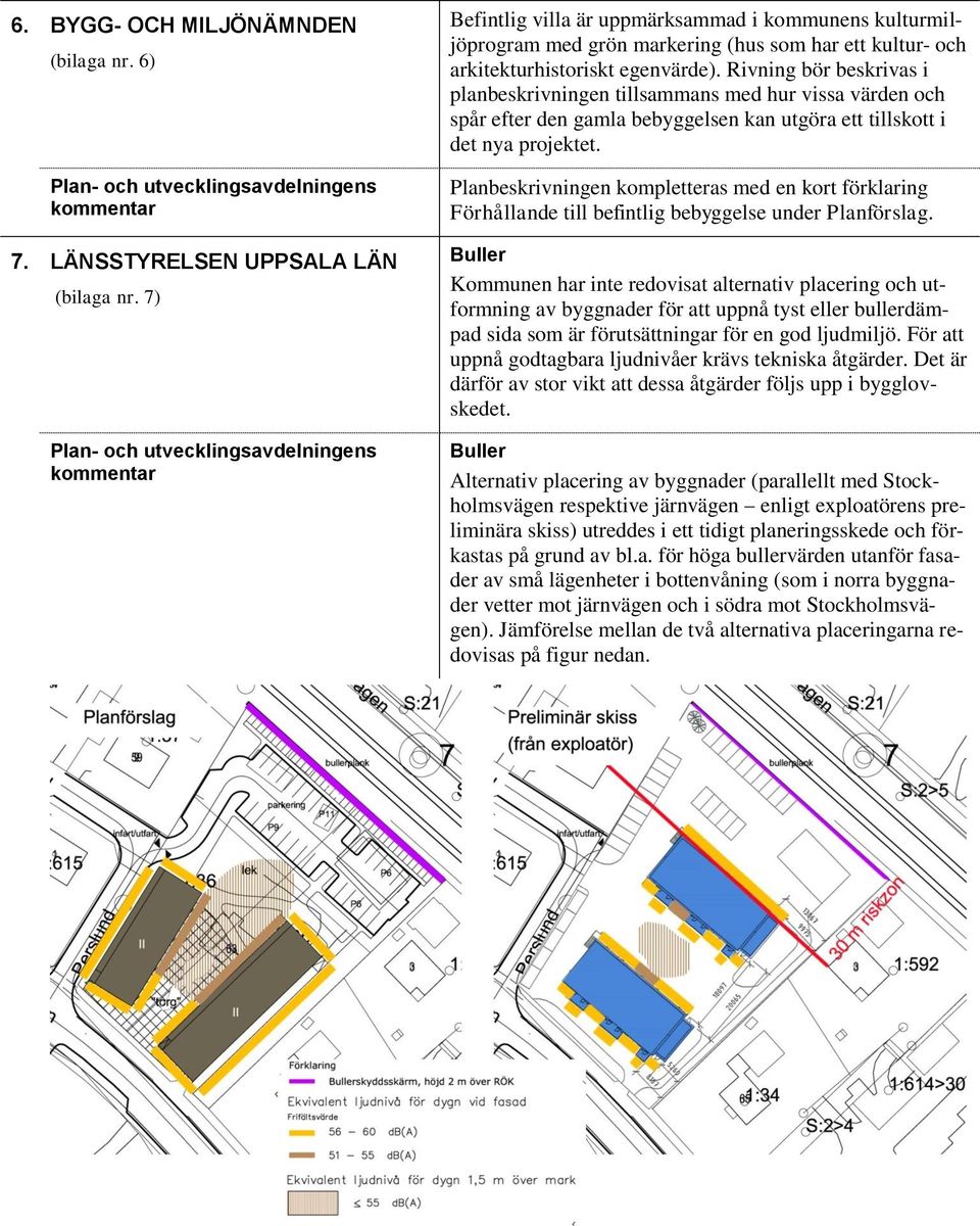 Rivning bör beskrivas i planbeskrivningen tillsammans med hur vissa värden och spår efter den gamla bebyggelsen kan utgöra ett tillskott i det nya projektet.