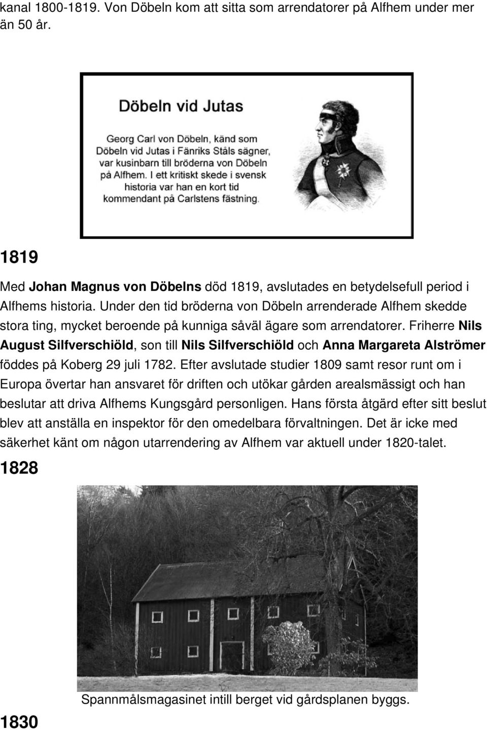 Friherre Nils August Silfverschiöld, son till Nils Silfverschiöld och Anna Margareta Alströmer föddes på Koberg 29 juli 1782.