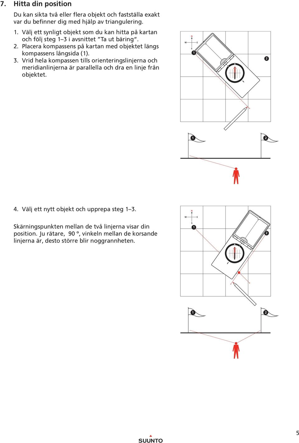 Vrid hela kompassen tills orienteringslinjerna och meridianlinjerna är parallella och dra en linje från objektet. 1 2 2 2 3 3 2 0 1 1 2 4.
