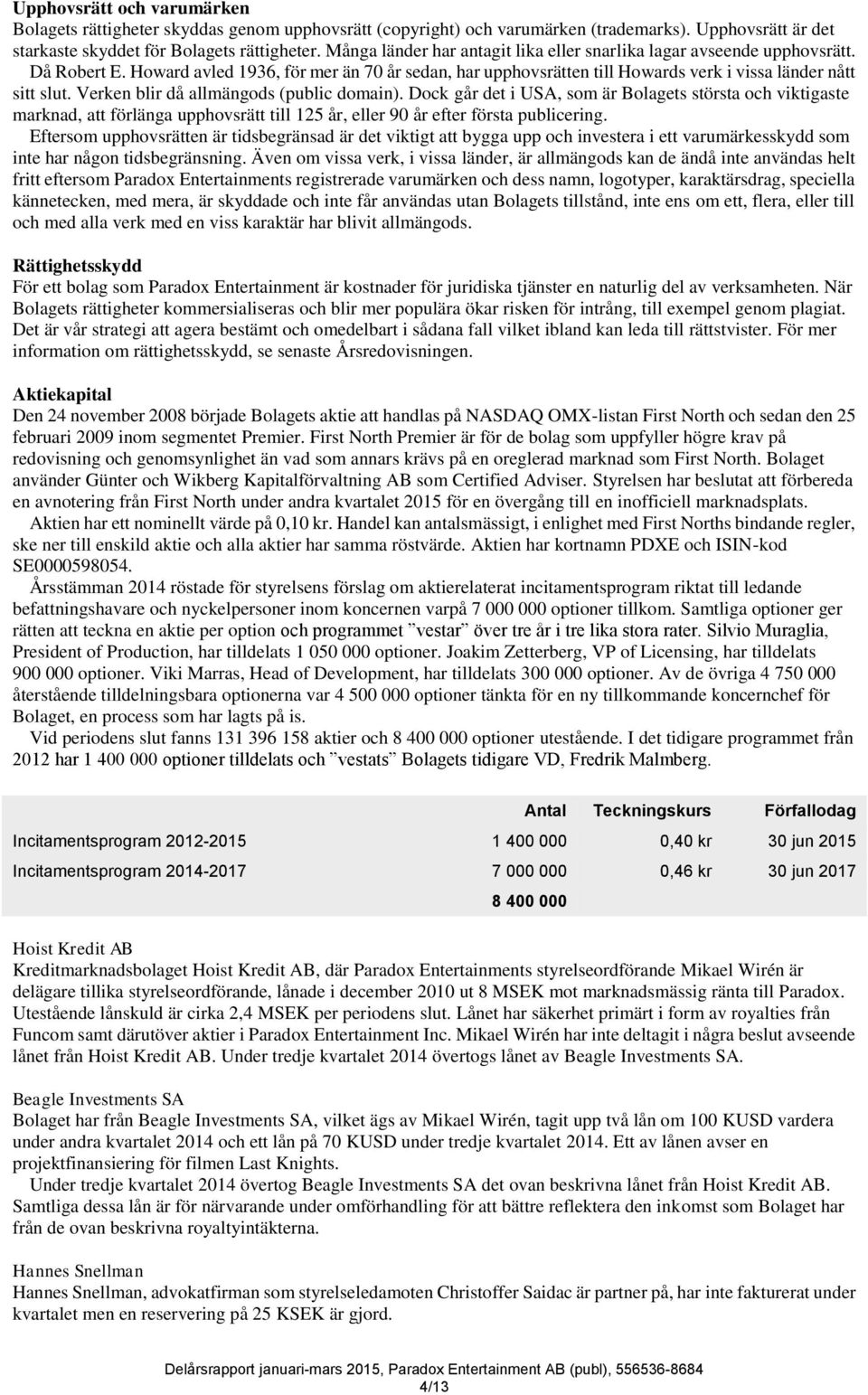 Verken blir då allmängods (public domain). Dock går det i USA, som är Bolagets största och viktigaste marknad, att förlänga upphovsrätt till 125 år, eller 90 år efter första publicering.