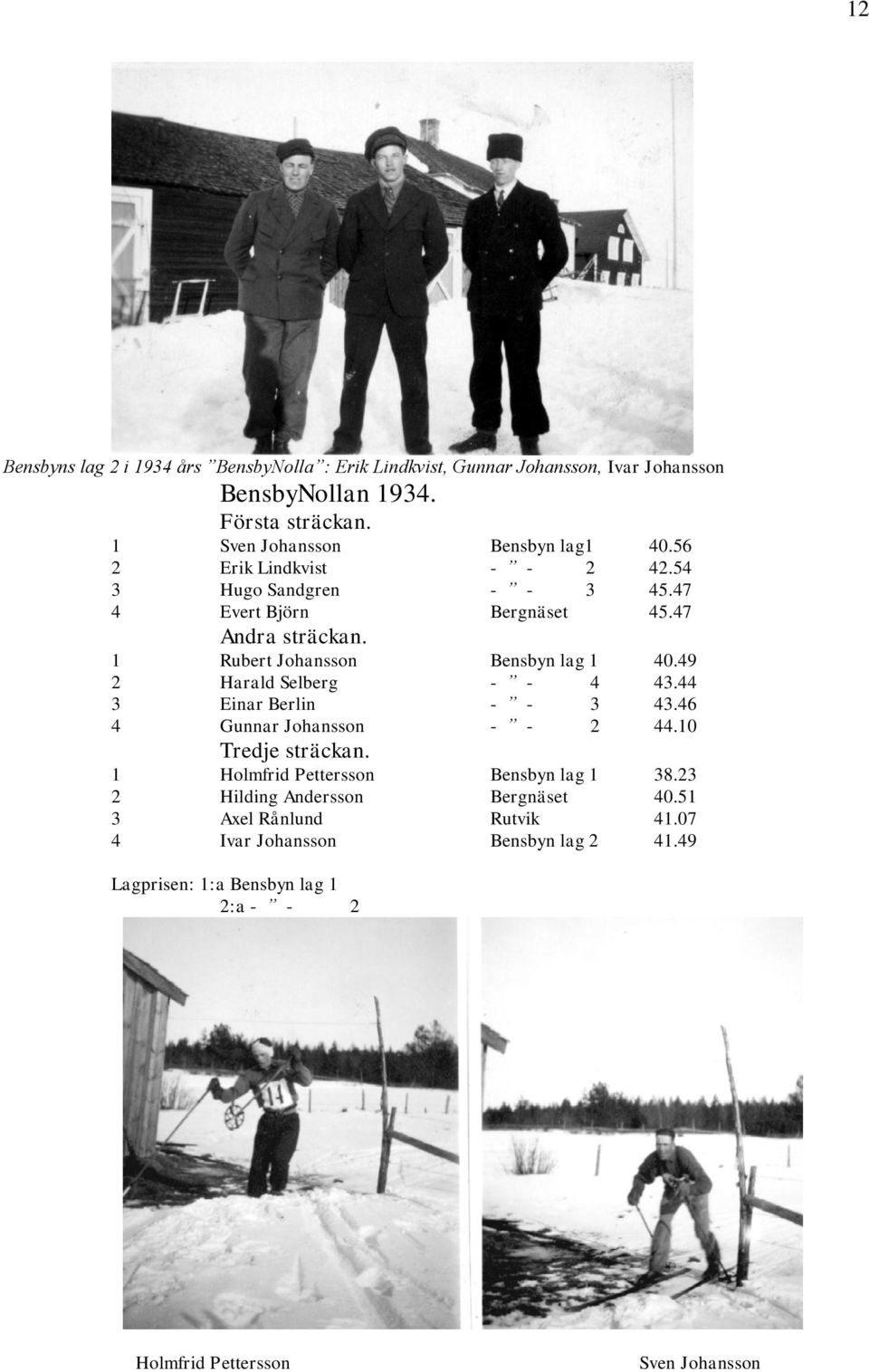 1 Rubert Johansson Bensbyn lag 1 40.49 2 Harald Selberg - - 4 43.44 3 Einar Berlin - - 3 43.46 4 Gunnar Johansson - - 2 44.10 Tredje sträckan.