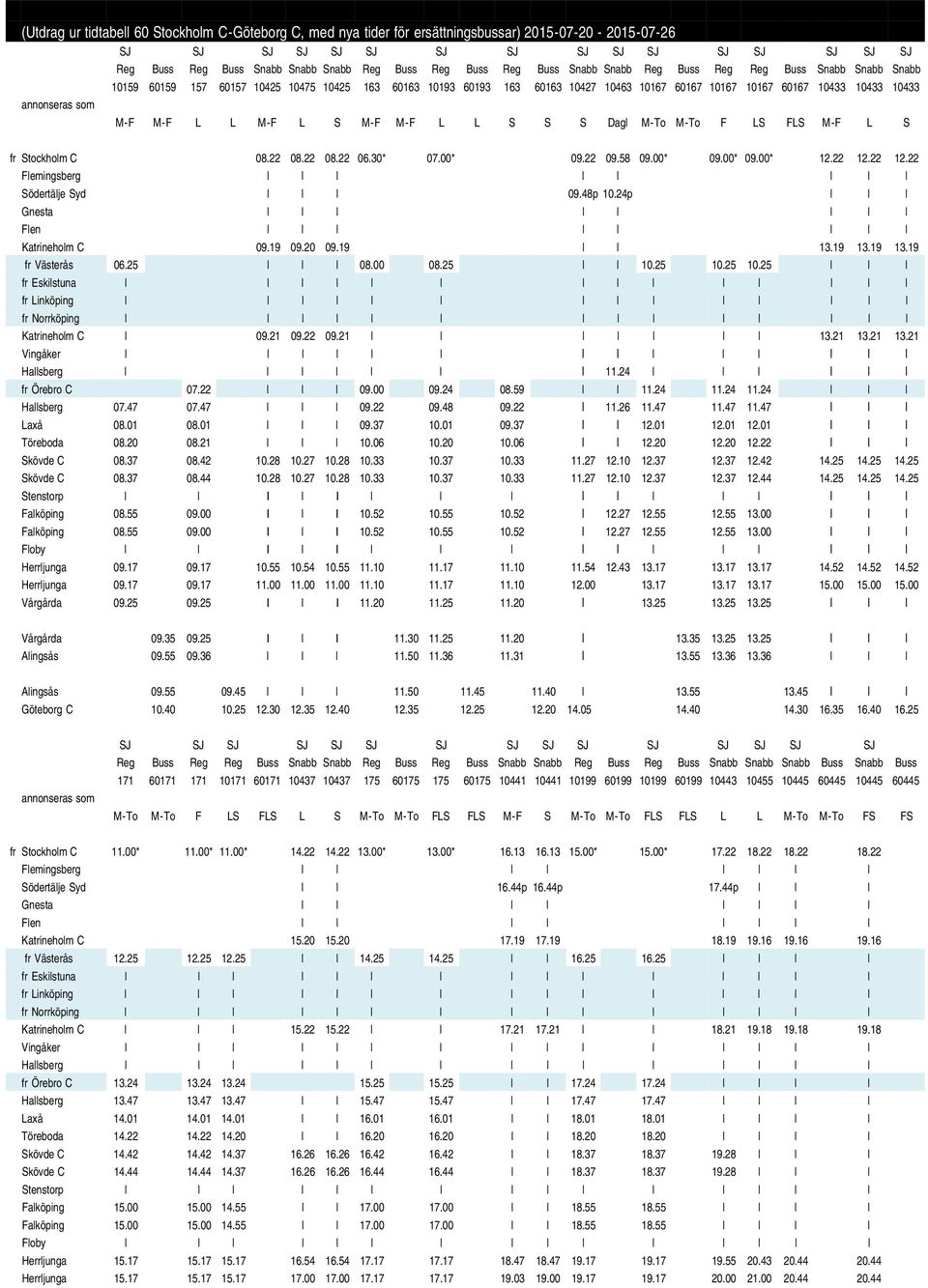 10433 M-F M-F L L M-F L S M-F M-F L L S S S Dagl M-To M-To F LS FLS M-F L S fr Stockholm C 08.22 08.22 08.22 06.30* 07.00* 09.22 09.58 09.00* 09.00* 09.00* 12.22 12.