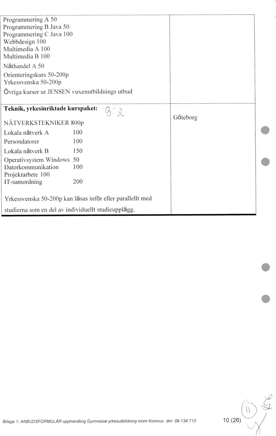 00 Lokala nätverk fl 1 50 Operativsystem Windoxs 50 Datorkommunikation 100 Projektarbete 100 IT-samordning 200 Ciötehoru Yrkessvenska 50-200p kan läsas inför eller