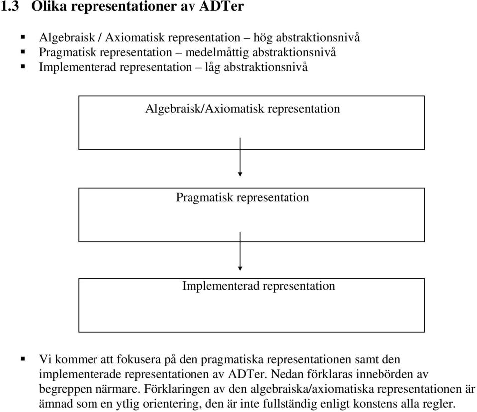 representation Vi kommer att fokusera på den pragmatiska representationen samt den implementerade representationen av ADTer.