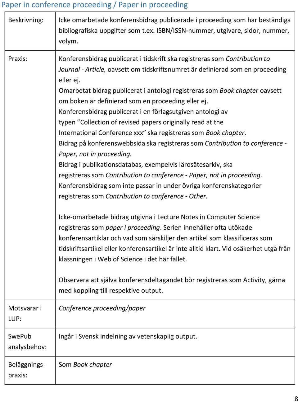 Konferensbidrag publicerat i tidskrift ska registreras som Contribution to Journal - Article, oavsett om tidskriftsnumret är definierad som en proceeding eller ej.