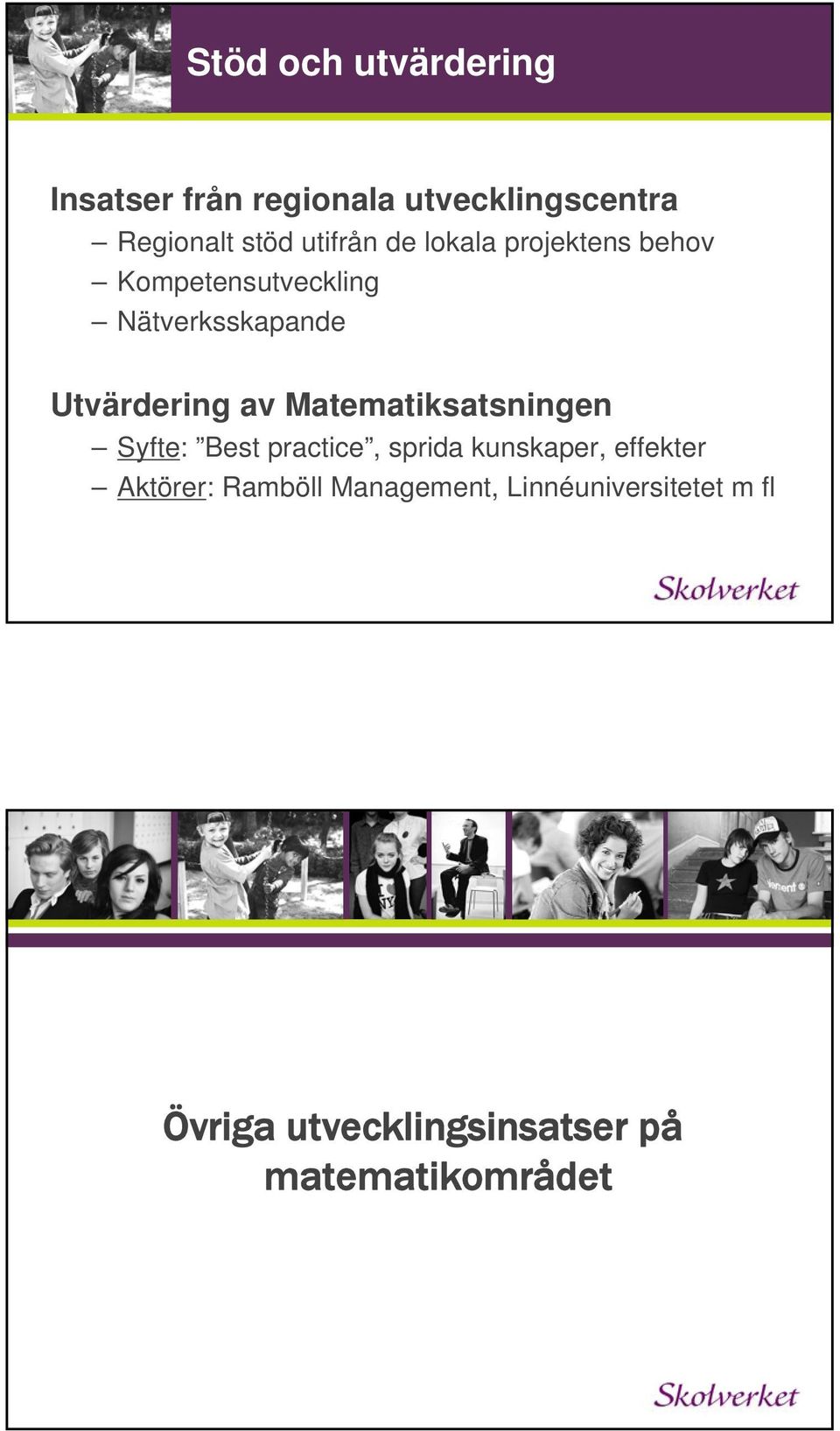 av Matematiksatsningen Syfte: Best practice, sprida kunskaper, effekter Aktörer: