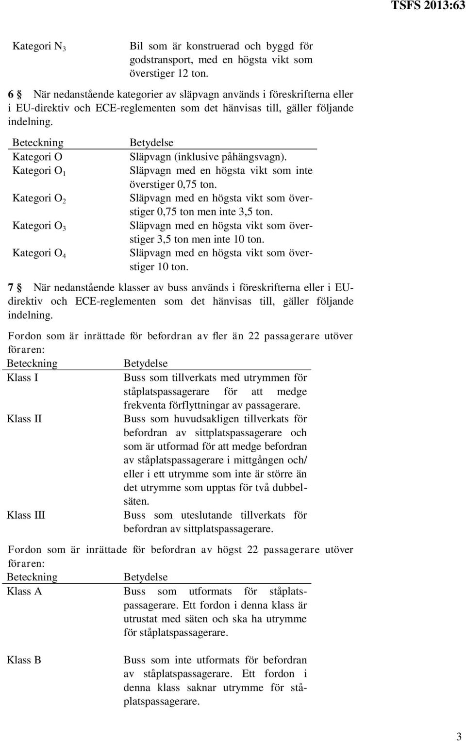 Beteckning Kategori O Kategori O 1 Kategori O 2 Kategori O 3 Kategori O 4 Betydelse Släpvagn (inklusive påhängsvagn). Släpvagn med en högsta vikt som inte överstiger 0,75 ton.