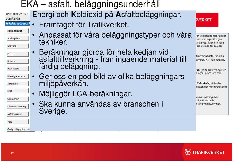 Beräkningar gjorda för hela kedjan vid asfalttillverkning - från ingående material till färdig