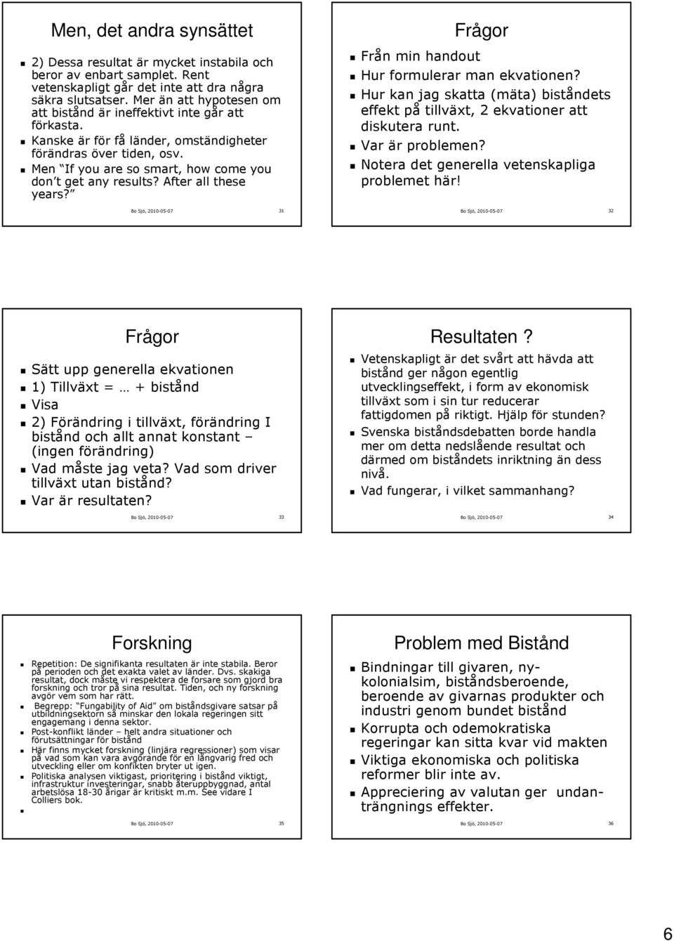 Men If you are so smart, how come you don t get any results? After all these years? Bo Sjö, 2010-05-07 31 Från min handout Frågor Hur formulerar man ekvationen?