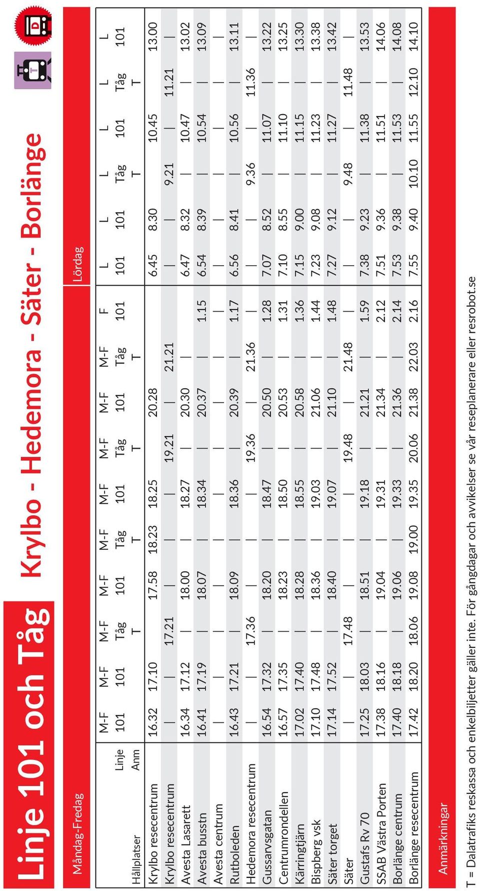 Tåg 101 Tåg 101 Anm T T T T T T 16.32 16.34 16.41 16.43 16.54 16.57 17.02 17.10 17.14 17.25 17.38 17.40 17.42 17.10 17.12 17.19 17.21 17.32 17.35 17.40 17.48 17.52 18.03 18.16 18.18 18.20 17.21 17.36 17.