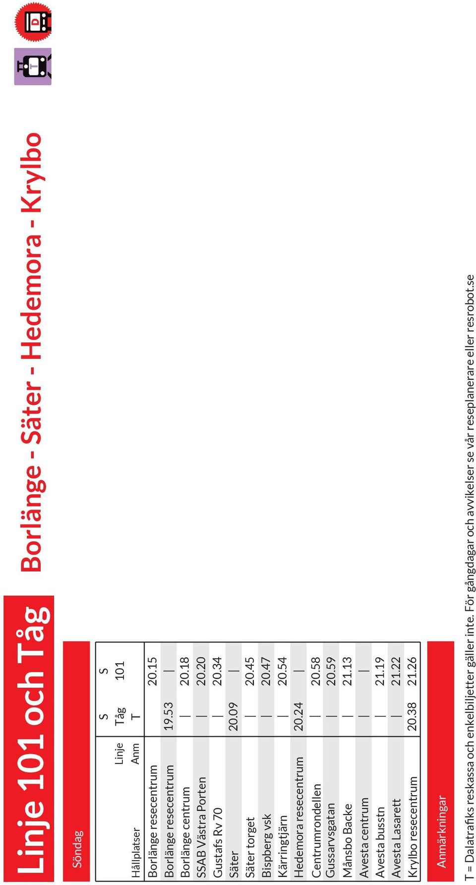 resecentrum S S Linje Tåg 101 Anm T 19.53 20.09 20.24 20.38 20.15 20.18 20.20 20.34 20.45 20.47 20.54 20.58 20.59 21.13 21.19 21.