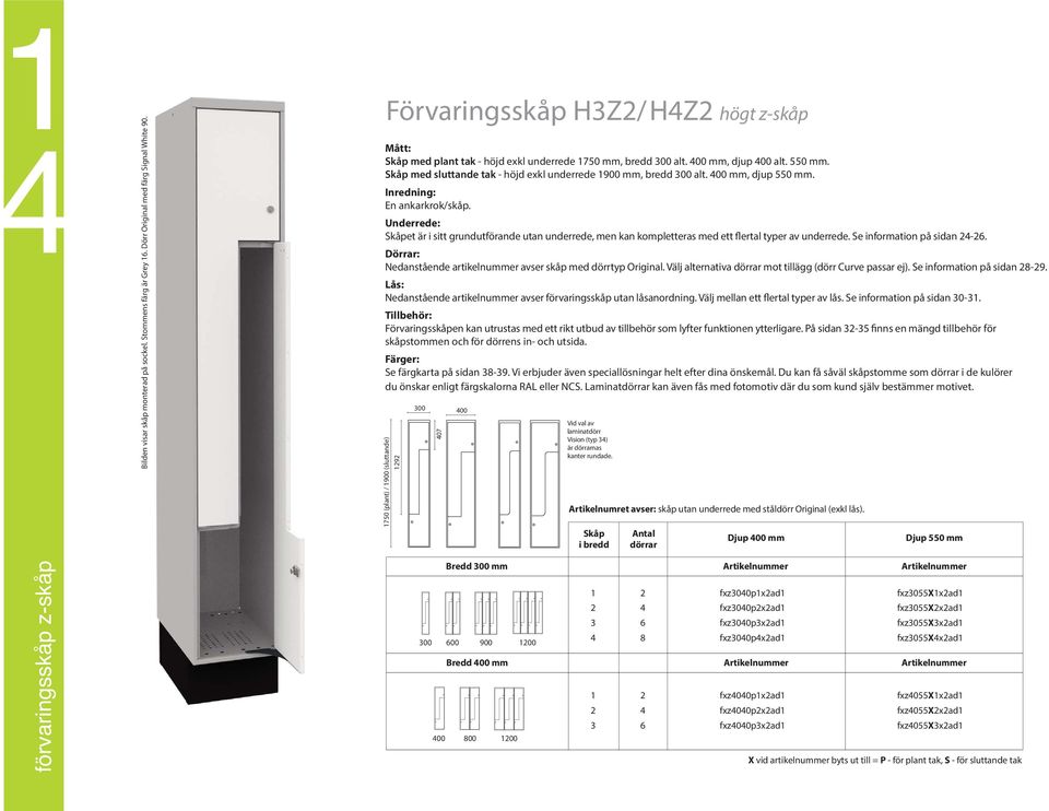 , djup 550 mm. Inredning: En ankarkrok/skåp. Underrede: Skåpet är i sitt grundutförande utan underrede, men kan kompletteras med ett flertal typer av underrede. Se information på sidan 4-6.