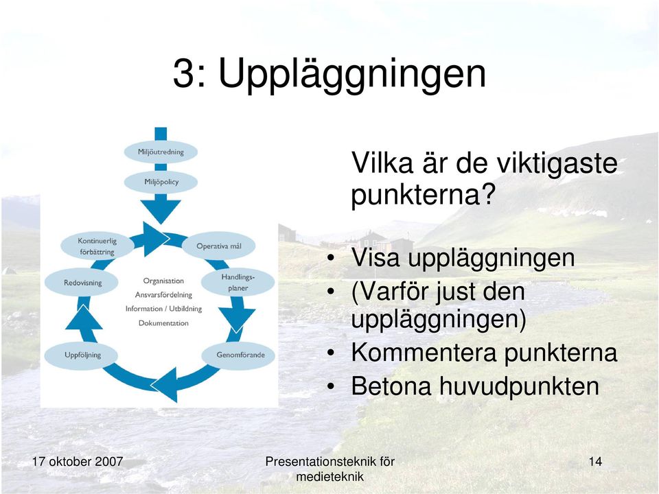 Visa uppläggningen (Varför just den