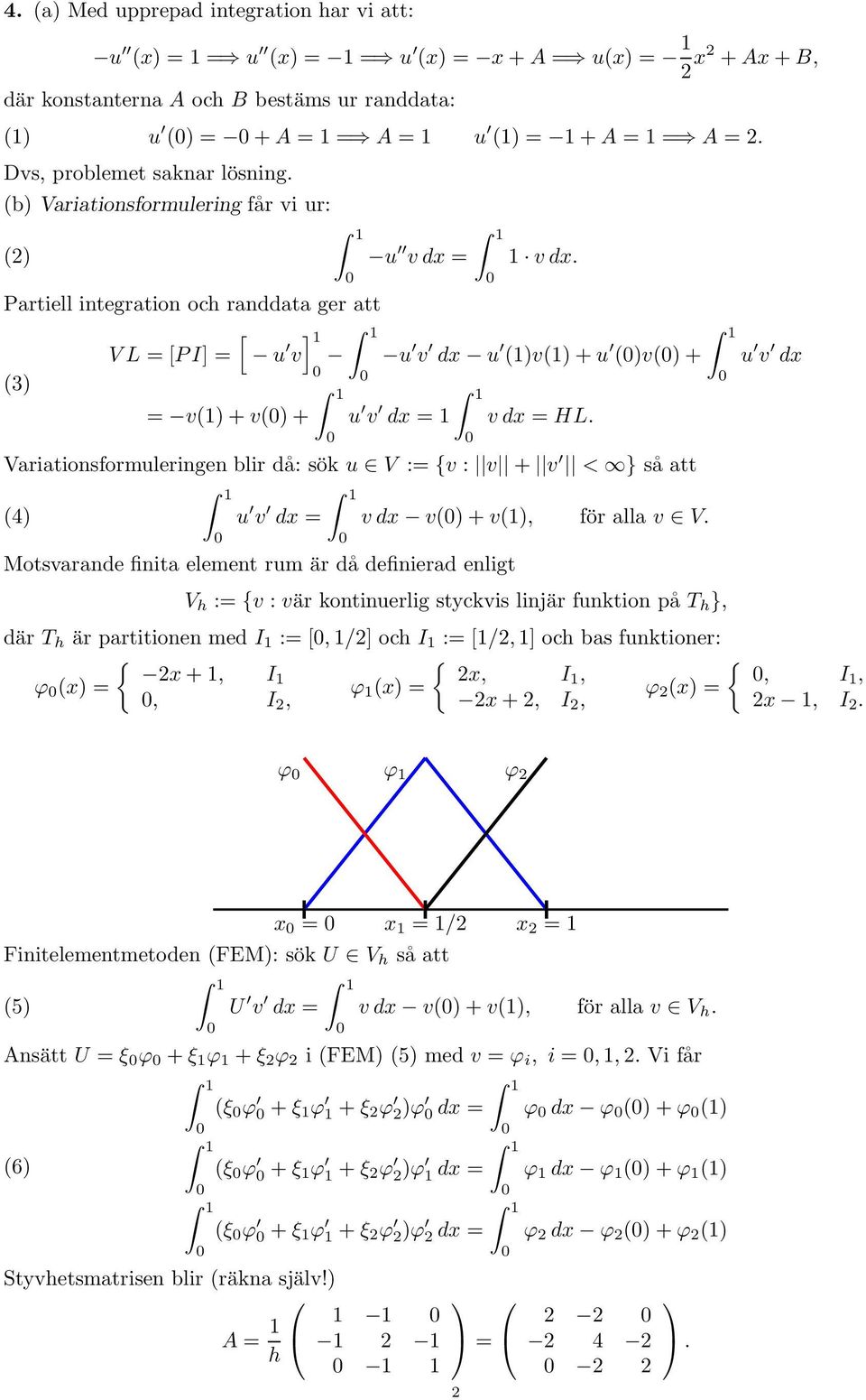 Vritionformuleringen blir då: ök u V := {v : v + v < } å tt 4) u v = Motvrnde finit element rum är då definierd enligt v v) + v), för ll v V.