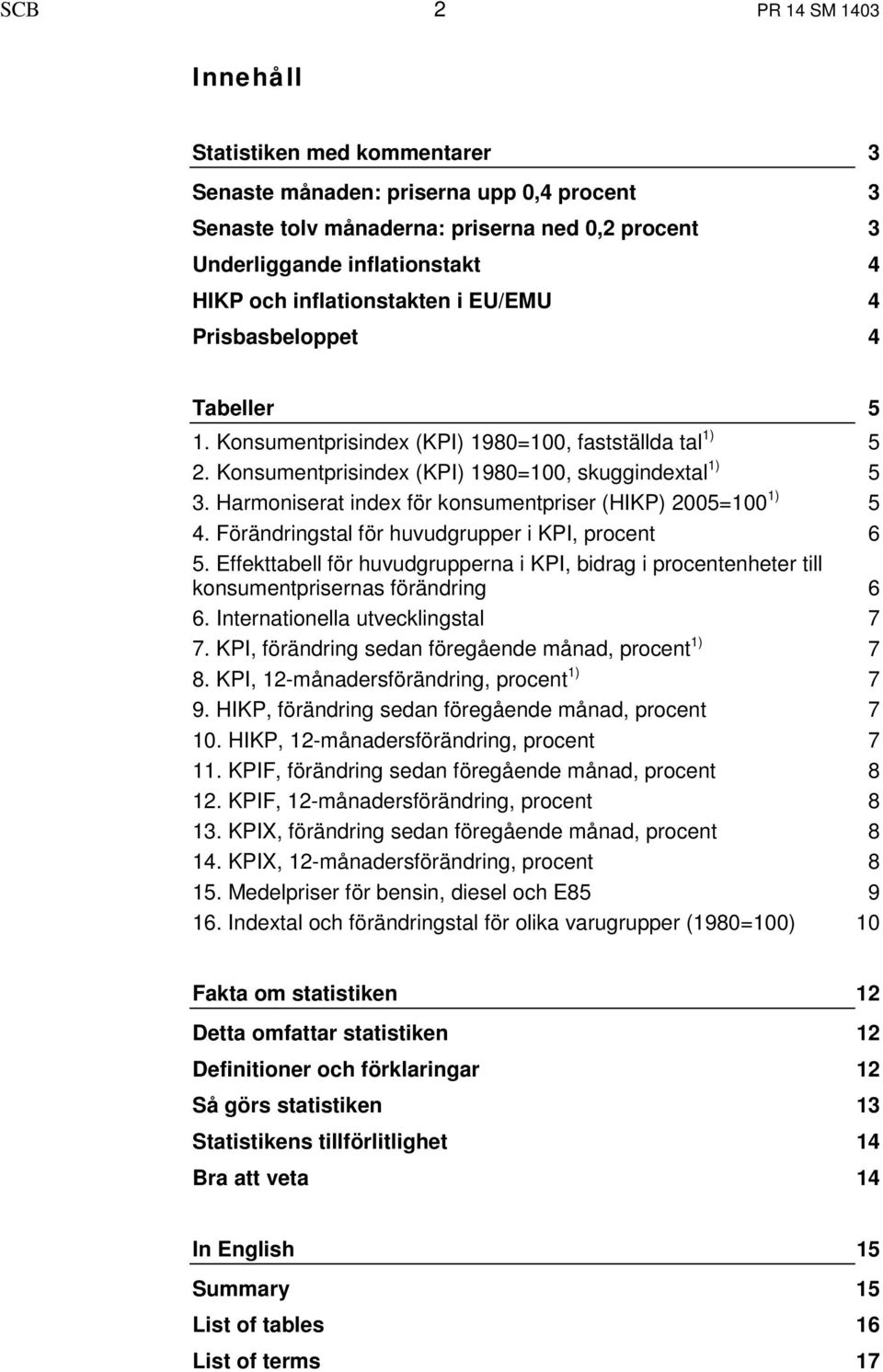 Harmoniserat index för konsumentpriser (HIKP) 2005=100 1) 5 4. Förändringstal för huvudgrupper i KPI, procent 6 5.