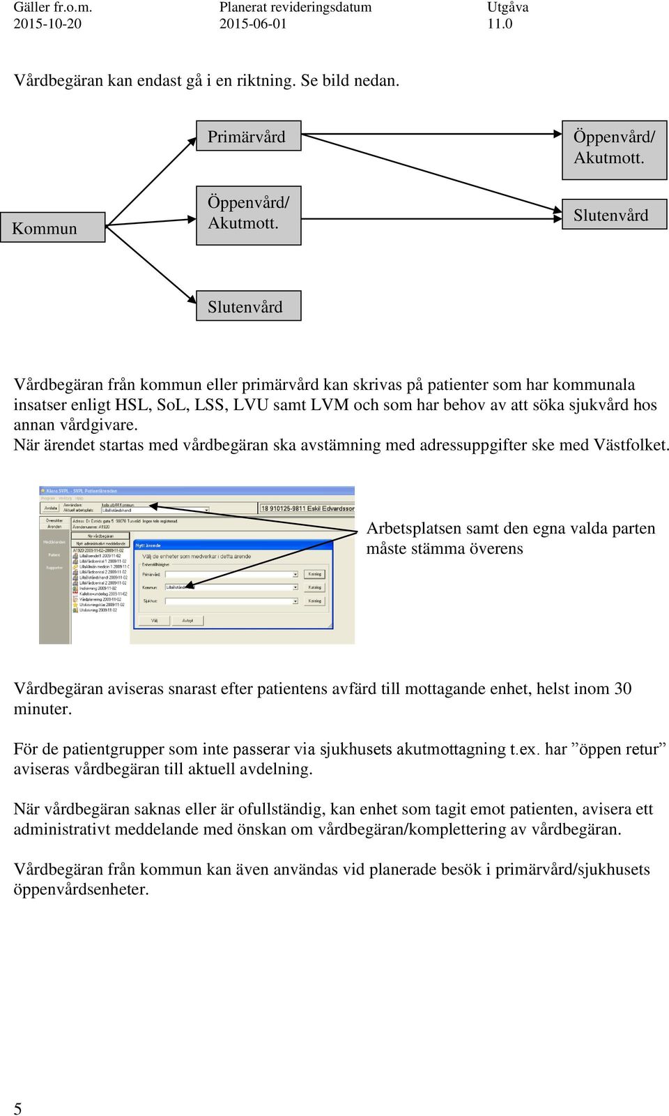 Slutenvård Slutenvård Vårdbegäran från kommun eller primärvård kan skrivas på patienter som har kommunala insatser enligt HSL, SoL, LSS, LVU samt LVM och som har behov av att söka sjukvård hos annan