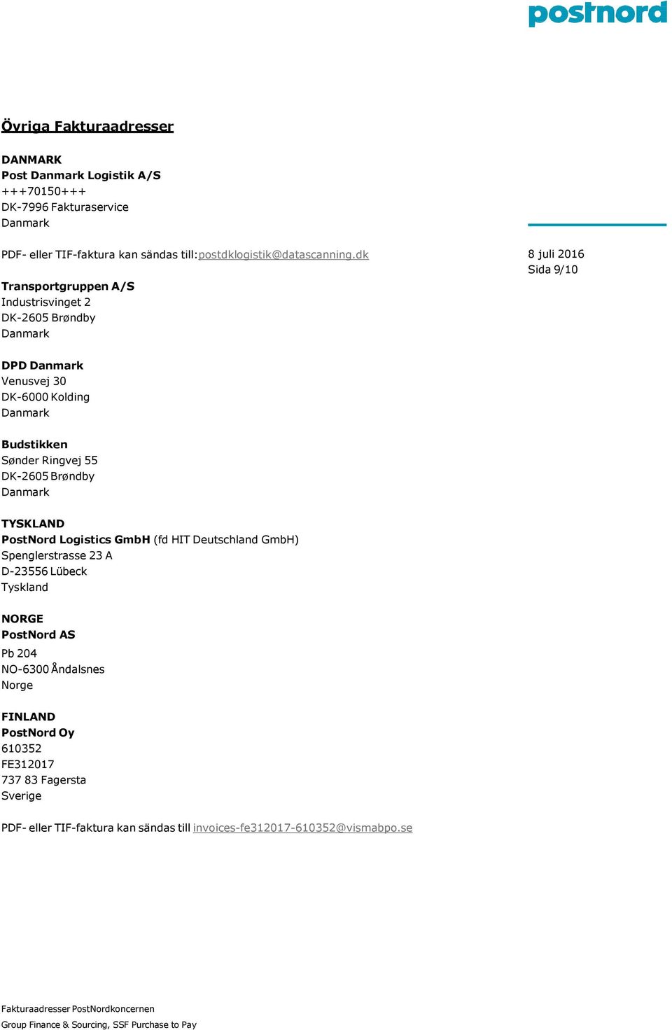 dk Transportgruppen A/S Industrisvinget 2 DK-2605 Brøndby Sida 9/10 DPD Venusvej 30 DK-6000 Kolding Budstikken Sønder Ringvej 55 DK-2605