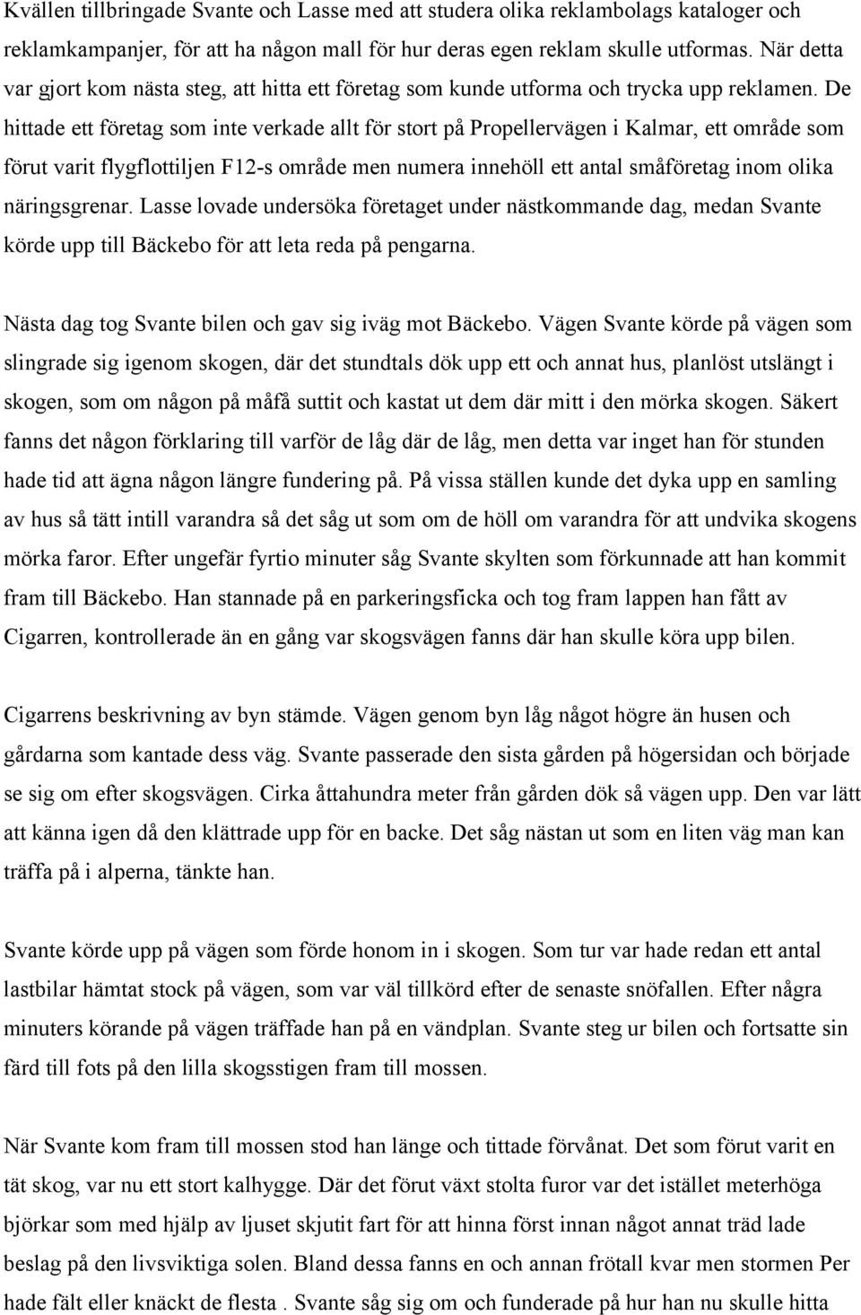 De hittade ett företag som inte verkade allt för stort på Propellervägen i Kalmar, ett område som förut varit flygflottiljen F12-s område men numera innehöll ett antal småföretag inom olika