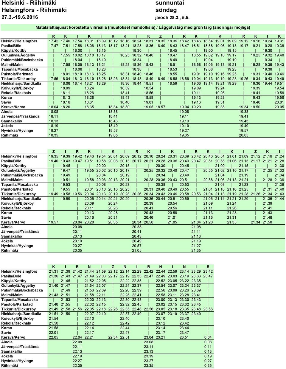 36 Käpylä/Kottby 18.00 18.15 18.30 18.45 19.00 19.15 19.30 Oulunkylä/Åggelby 17.55 18.02 18.10 18.17 18.25 18.32 18.40 18.47 18.55 19.02 19.10 19.17 19.25 19.32 19.40 Pukinmäki/Bocksbacka 18.04 18.