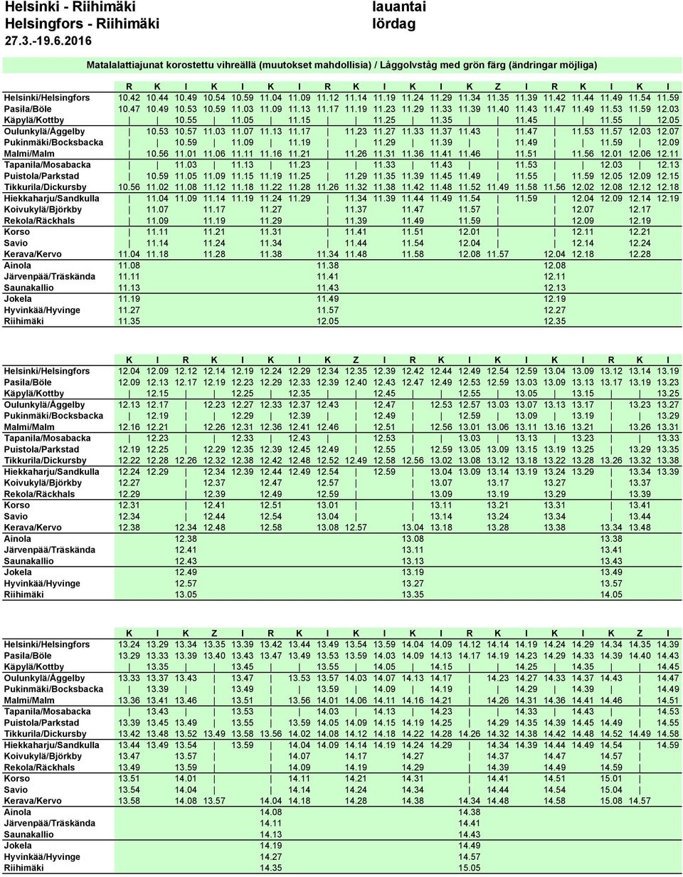 05 11.15 11.25 11.35 11.45 11.55 12.05 Oulunkylä/Åggelby 10.53 10.57 11.03 11.07 11.13 11.17 11.23 11.27 11.33 11.37 11.43 11.47 11.53 11.57 12.03 12.07 Pukinmäki/Bocksbacka 10.59 11.09 11.19 11.
