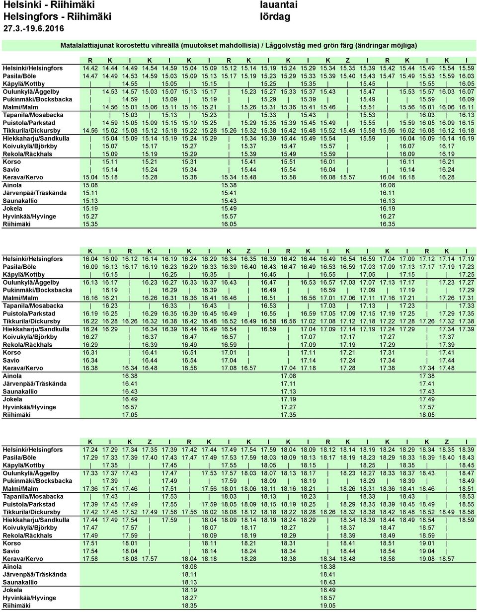 05 15.15 15.25 15.35 15.45 15.55 16.05 Oulunkylä/Åggelby 14.53 14.57 15.03 15.07 15.13 15.17 15.23 15.27 15.33 15.37 15.43 15.47 15.53 15.57 16.03 16.07 Pukinmäki/Bocksbacka 14.59 15.09 15.19 15.