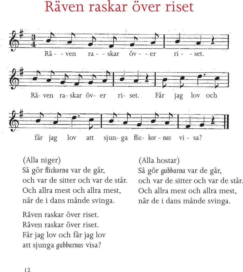 (Alla niger) Så gör flickorna var de går, och var de sitter och var de står. Och allra mest och allra mest, när de i dans månde svinga.