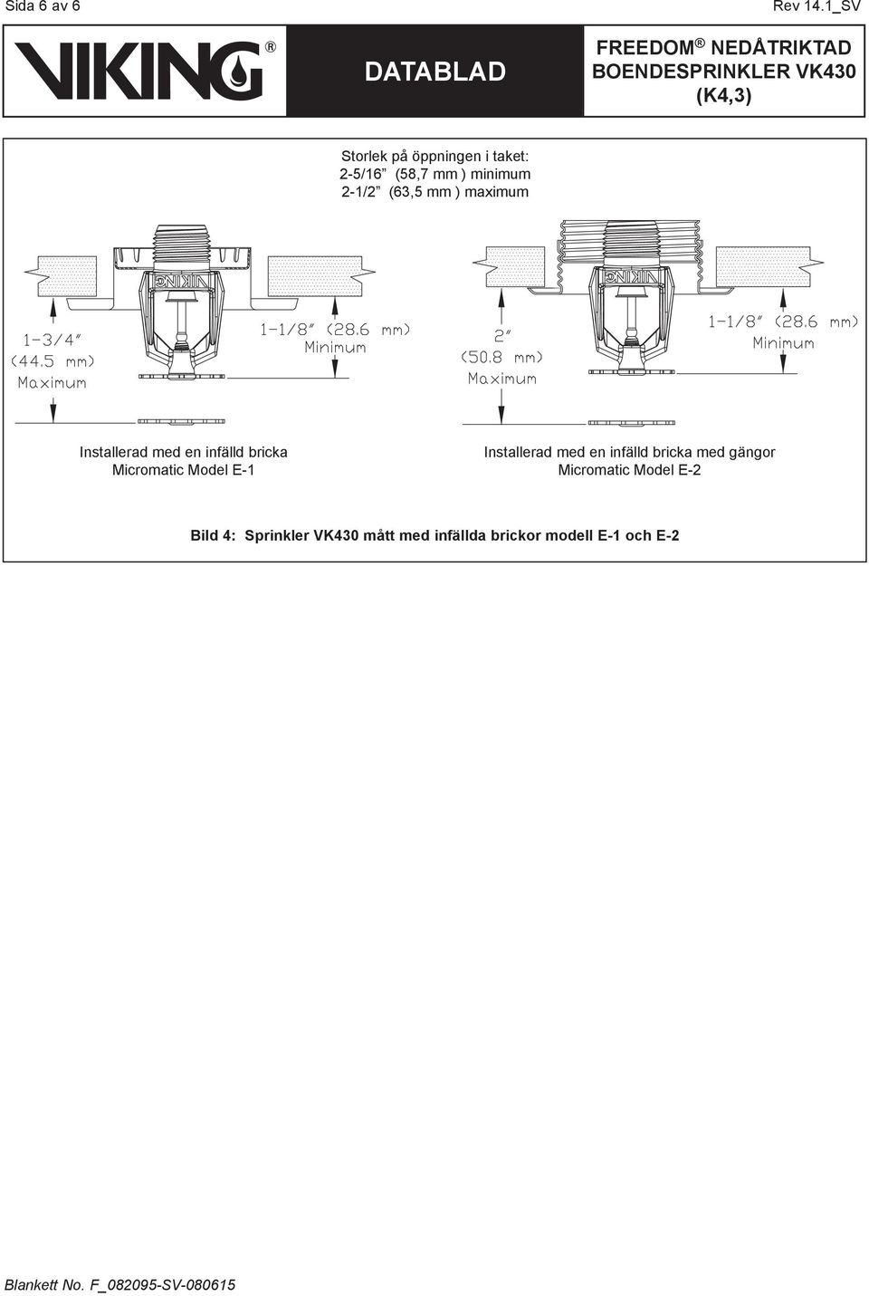 mm ) maximum Installerad med en infälld bricka Micromatic Model E-1