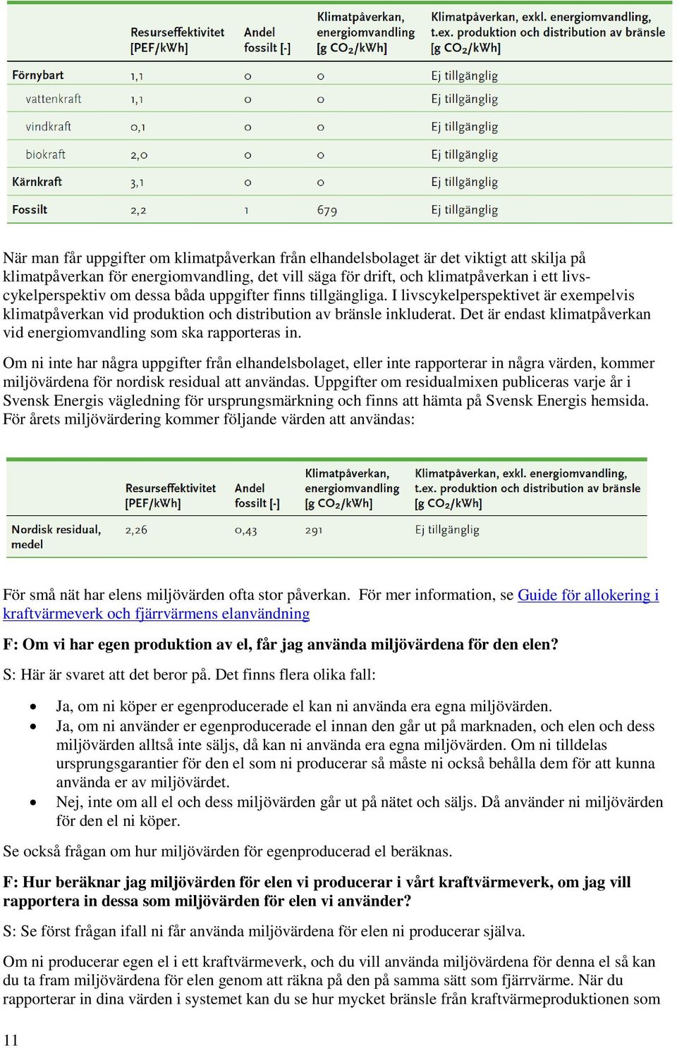 Det är endast klimatpåverkan vid energiomvandling som ska rapporteras in.