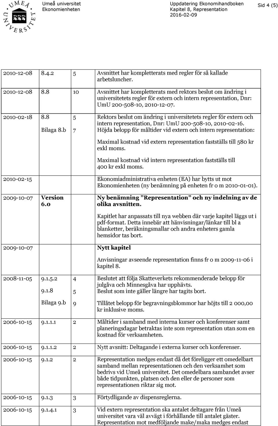 Höjda belopp för måltider vid extern och intern representation: Maximal kostnad vid extern representation fastställs till 580 kr exkl moms.