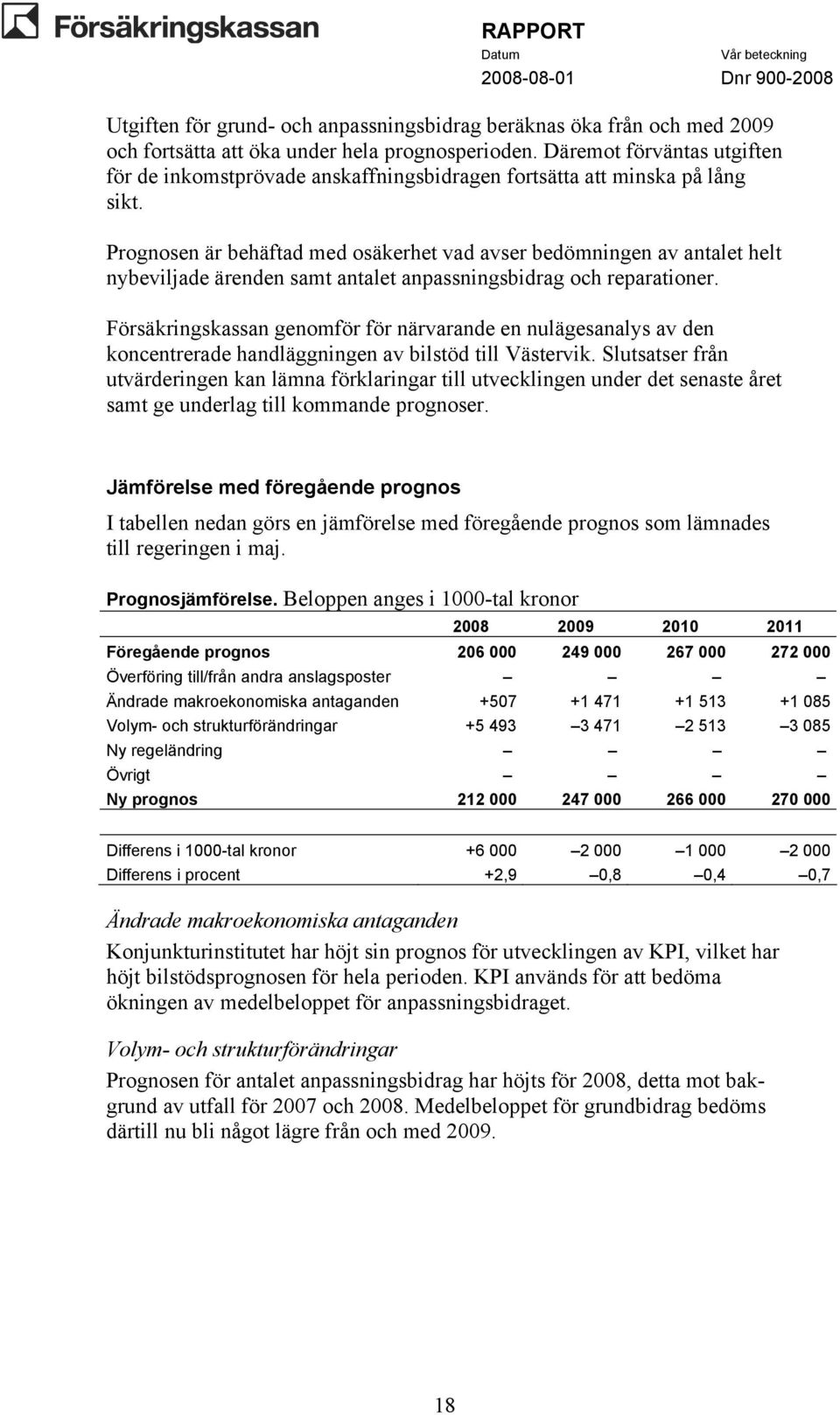 Prognosen är behäftad med osäkerhet vad avser bedömningen av antalet helt nybeviljade ärenden samt antalet anpassningsbidrag och reparationer.