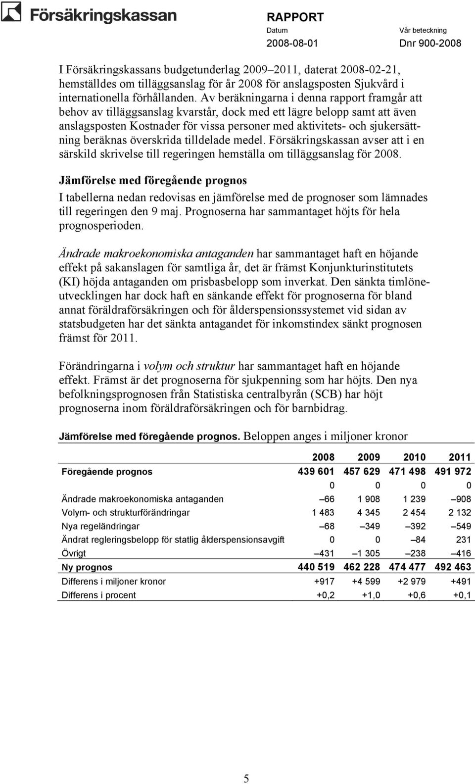 beräknas överskrida tilldelade medel. Försäkringskassan avser att i en särskild skrivelse till regeringen hemställa om tilläggsanslag för 2008.