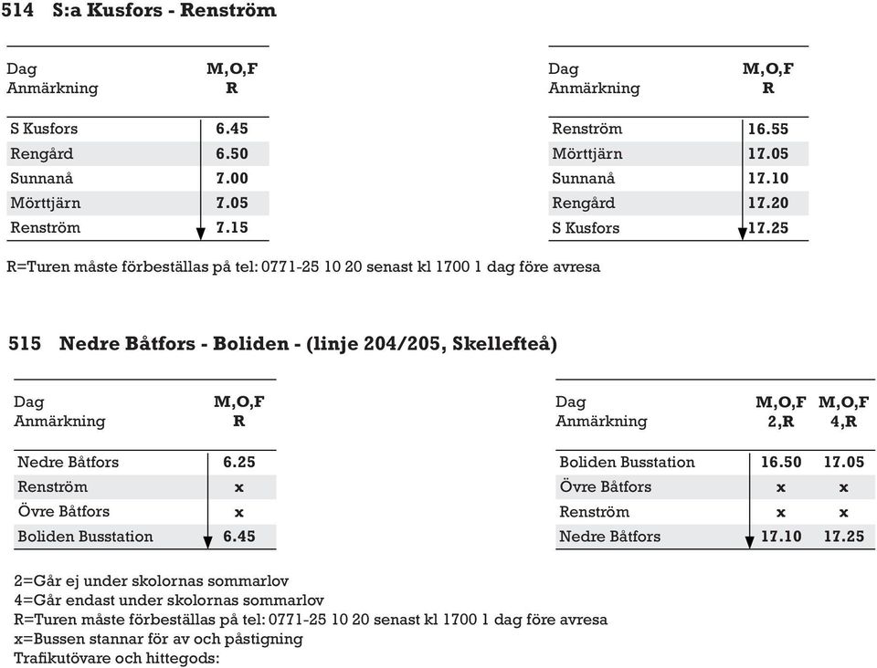 enström Övre Båtfors Boliden Busstation 6.25 6.45 Boliden Busstation Övre Båtfors enström Nedre Båtfors 16.50 17.10 17.05 17.