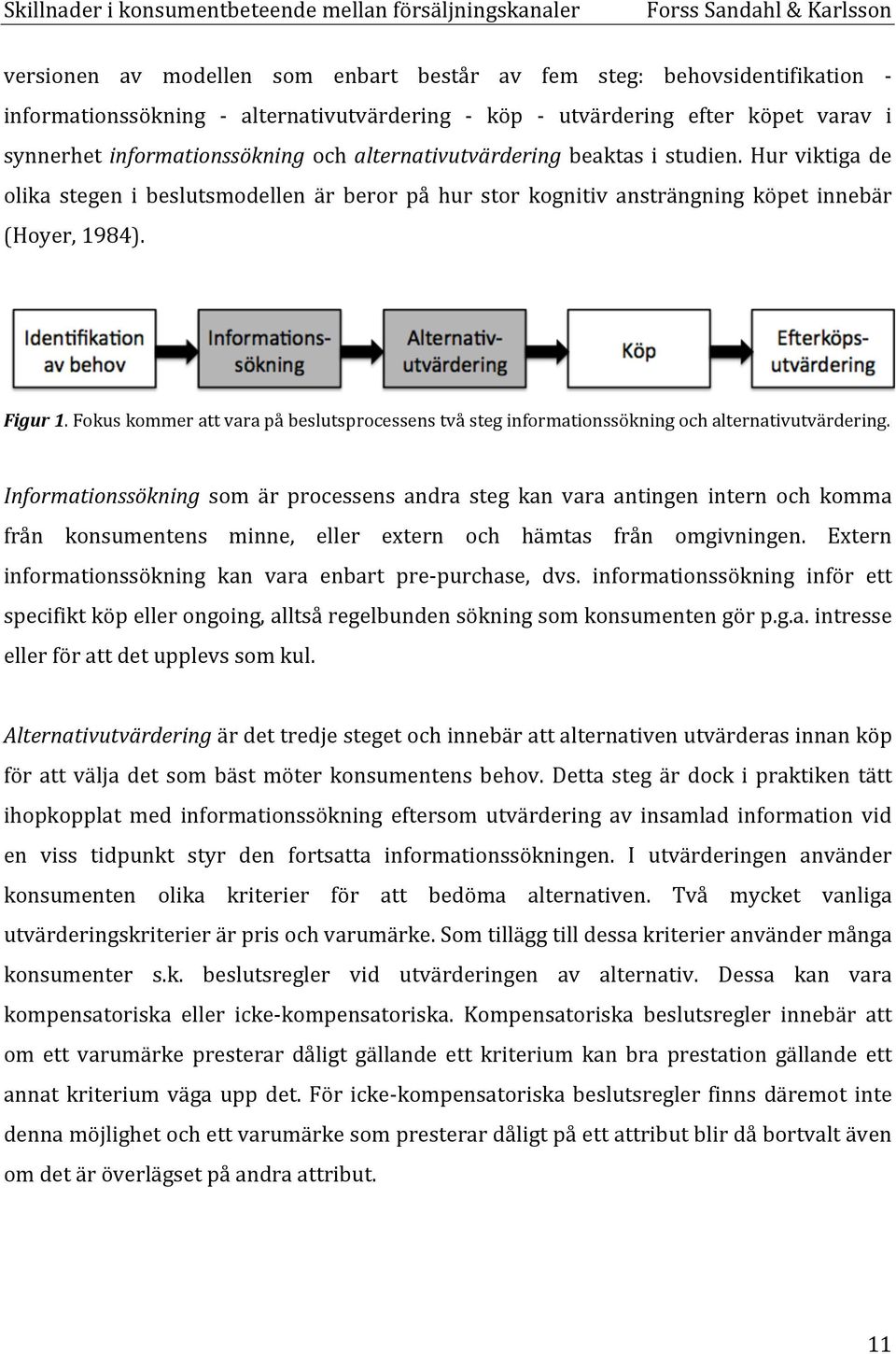 Fokus kommer att vara på beslutsprocessens två steg informationssökning och alternativutvärdering.