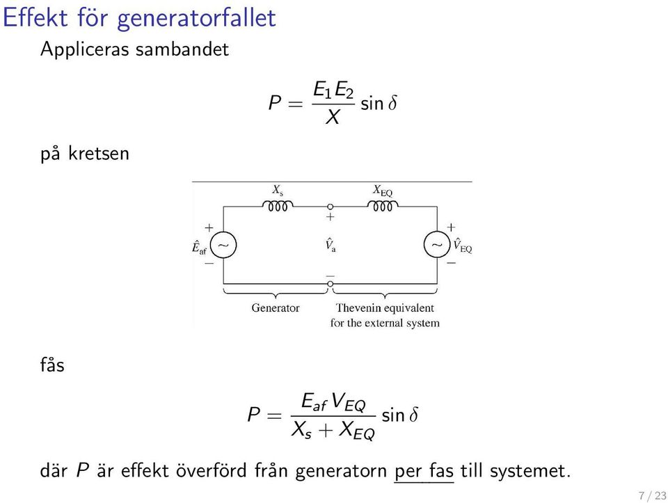 = E afv EQ X s +X EQ sinδ där P är effekt