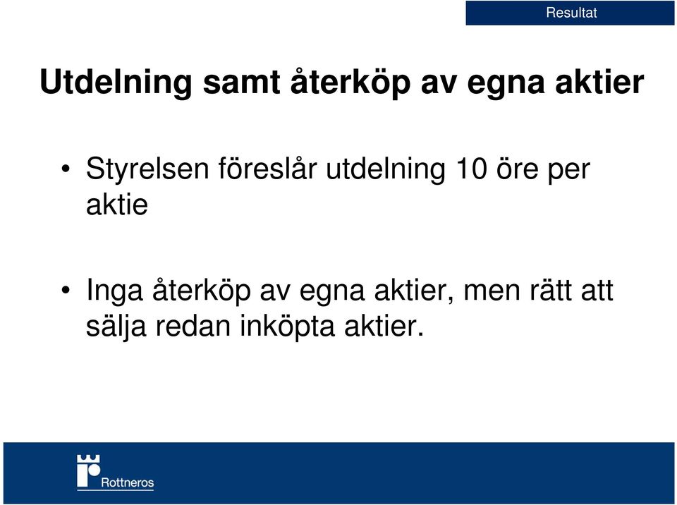 öre per aktie Inga återköp av egna