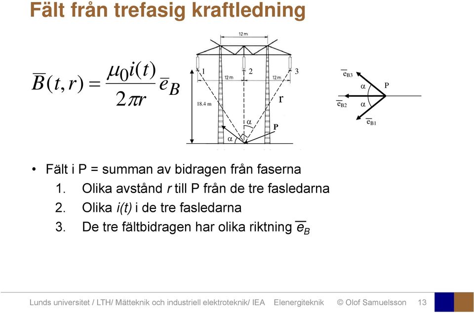 Olika avstånd r till P från de tre fasledarna 2. Olika i(t) i de tre fasledarna 3.