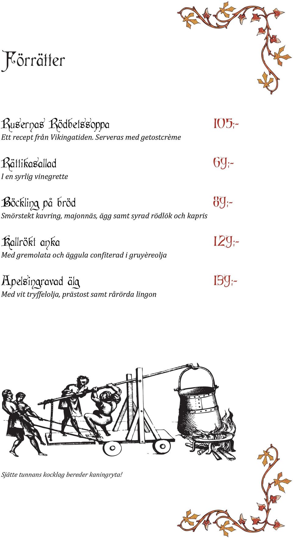 kavring, majonnäs, ägg samt syrad rödlök och kapris Kallrökt anka 129:- Med gremolata och äggula