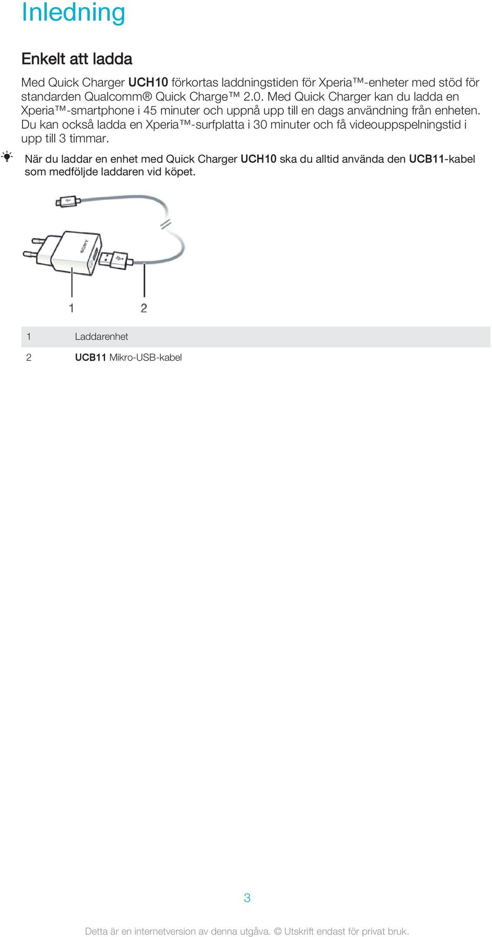 Med Quick Charger kan du ladda en Xperia -smartphone i 45 minuter och uppnå upp till en dags användning från enheten.