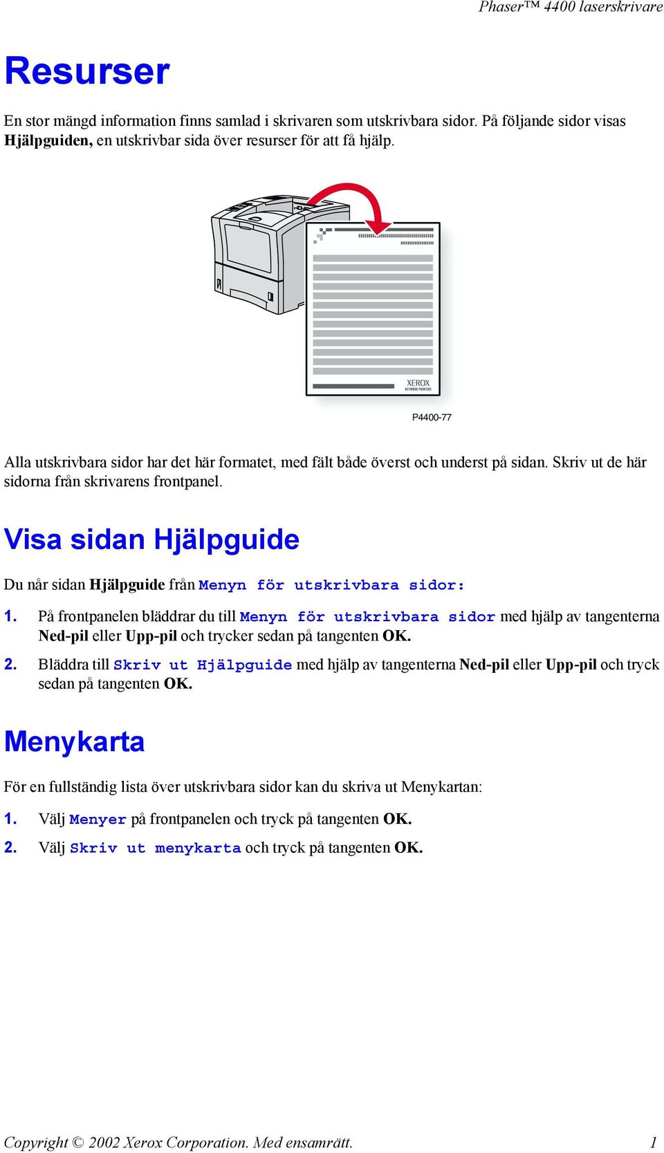 Visa sidan Hjälpguide Du når sidan Hjälpguide från Menyn för utskrivbara sidor: 1.