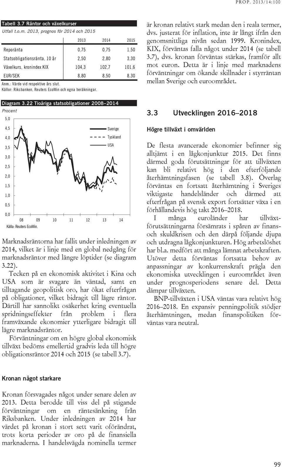 Källor: Riksbanken, Reuters EcoWin och egna beräkningar. är kronan relativt stark medan den i reala termer, dvs. justerat för inflation, inte är långt ifrån den genomsnittliga nivån sedan 1999.