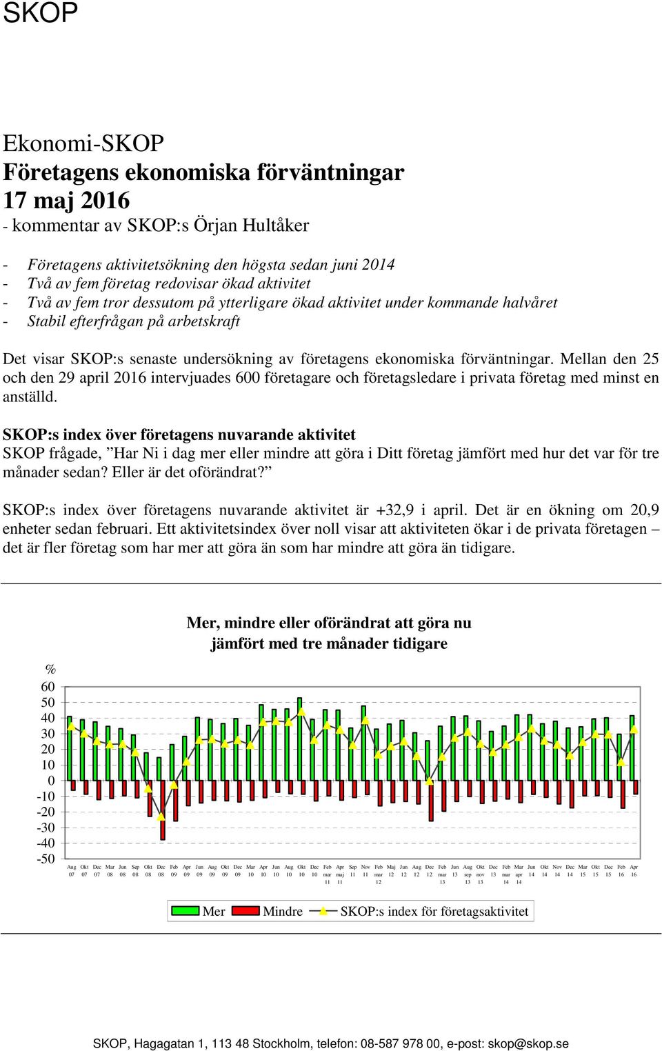 Mellan den 2 och den 29 april 2 intervjuades 6 företagare och företagsledare i privata företag med minst en anställd.