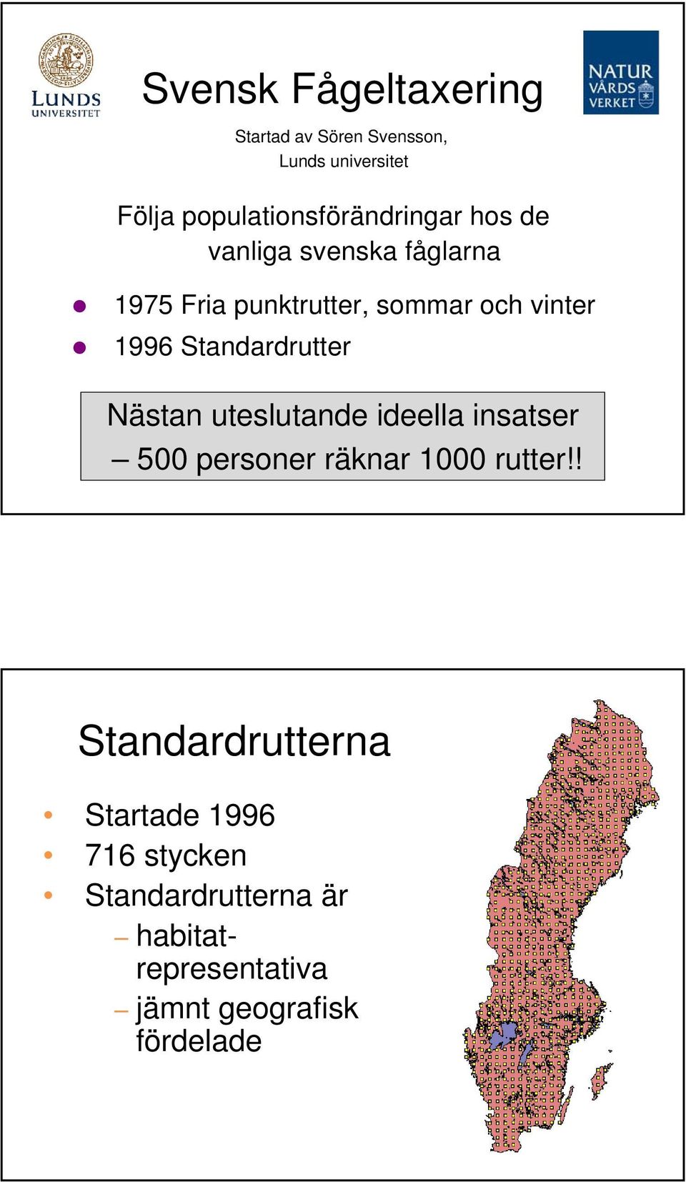 vinter 996 Standardrutter Nästan uteslutande ideella insatser 5 personer räknar rutter!