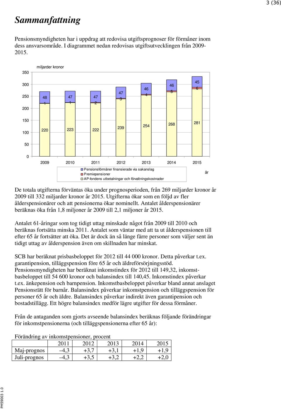 utbetalningar och förvaltningskostnader år De totala utgifterna förväntas öka under prognosperioden, från 269 miljarder kronor år 2009 till 332 miljarder kronor år 2015.