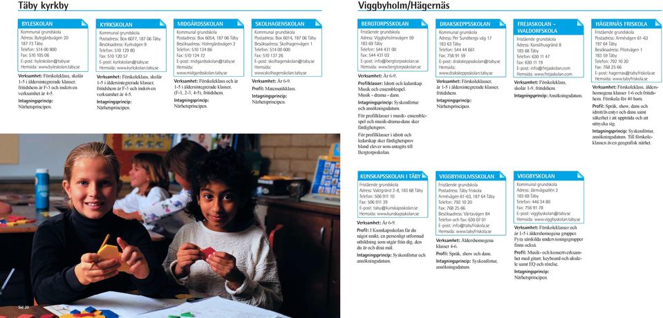 KYRKSKOLAN Postadress: Box 6077, 187 06 Täby Besöksadress: Kyrkvägen 9 Telefon: 510 129 80 Fax: 510 120 57 E-post: kyrkskolan@taby.
